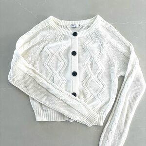 Brilliant Colours Cotton Knit White Button-Up Cropped Cardigan